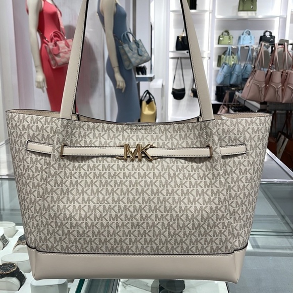 Michael Kors Reed Large Logo Shoulder Tote Bag Light Cream Multi Nwt